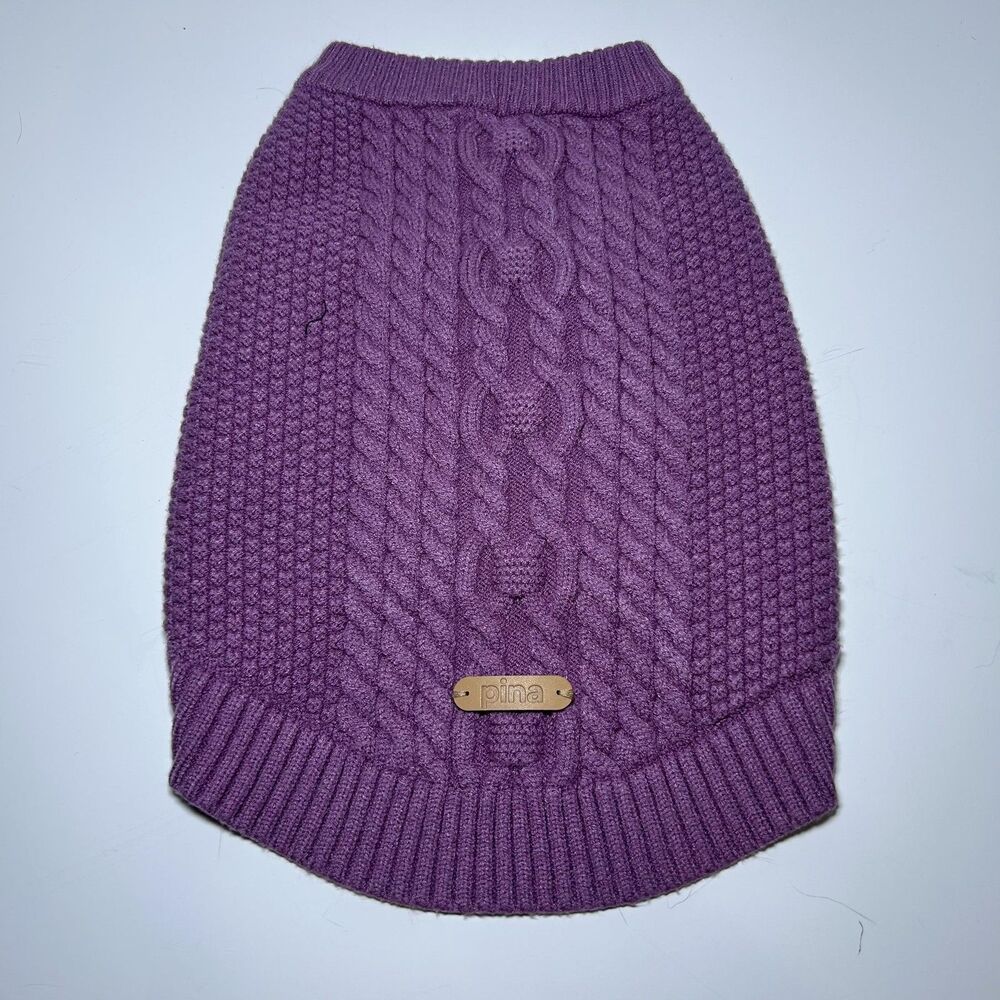Pina Dog Sweater Large L Purple Cable Knit Winter Warm Cozy Pet Pullover Rayon